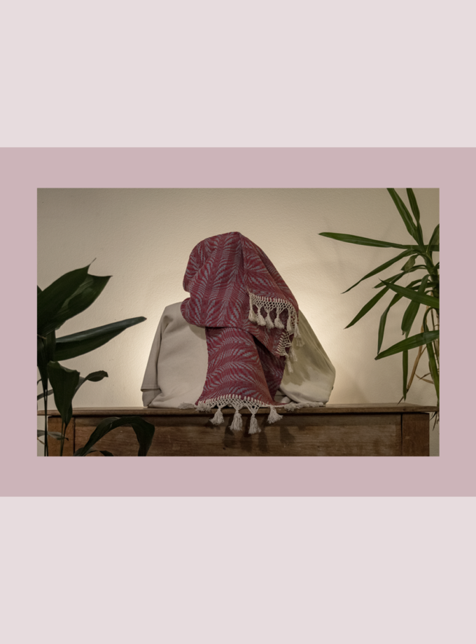 Oaxacan red & blue table runner or bed scarf