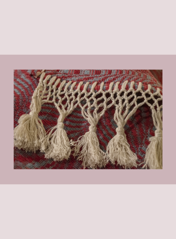 Oaxacan red & blue table runner or bed scarf