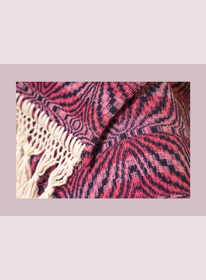 Oaxacan strong pink & blue table runner or bed scarf