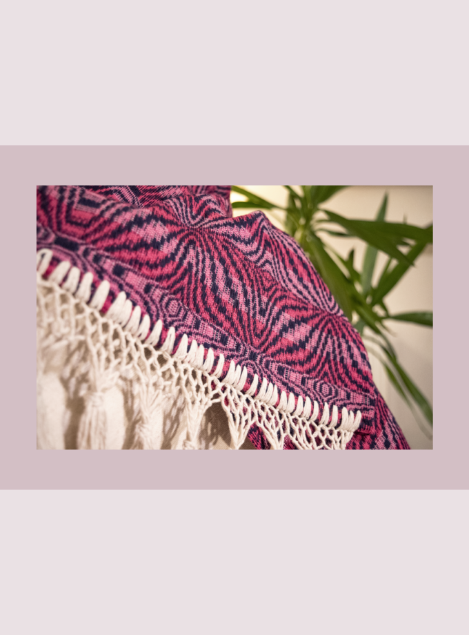 Oaxacan strong pink & blue table runner or bed scarf