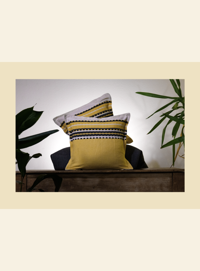 Oaxacan yellow & black stripes pillow covers