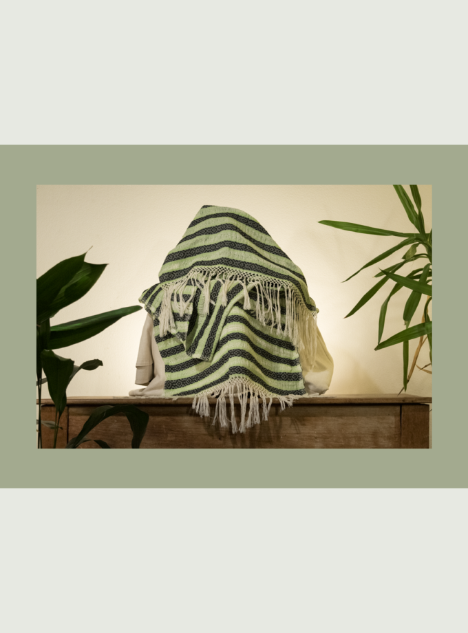 Oaxacan black & green handwoven shawl