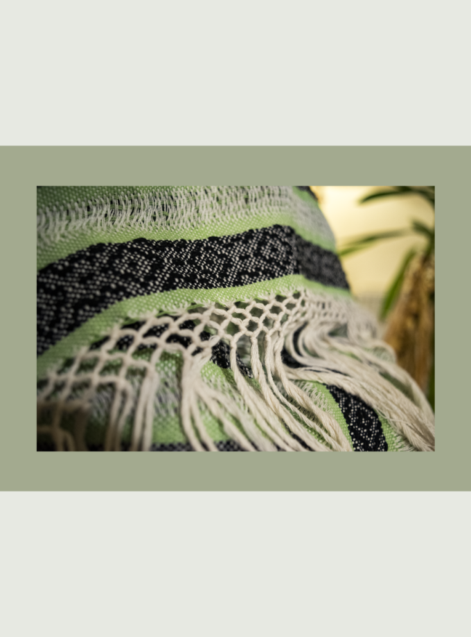 Oaxacan black & green handwoven shawl