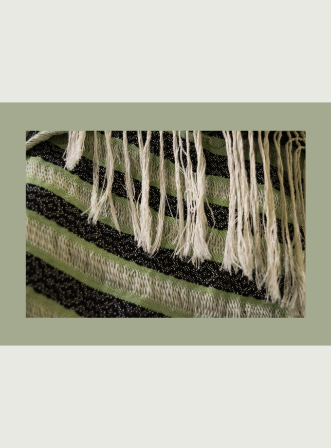 Oaxacan black & green handwoven shawl