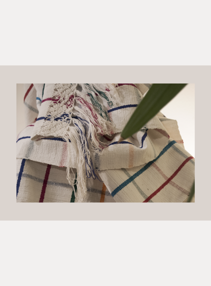 Oaxacan white & striped colors handwoven rebozo/shawl