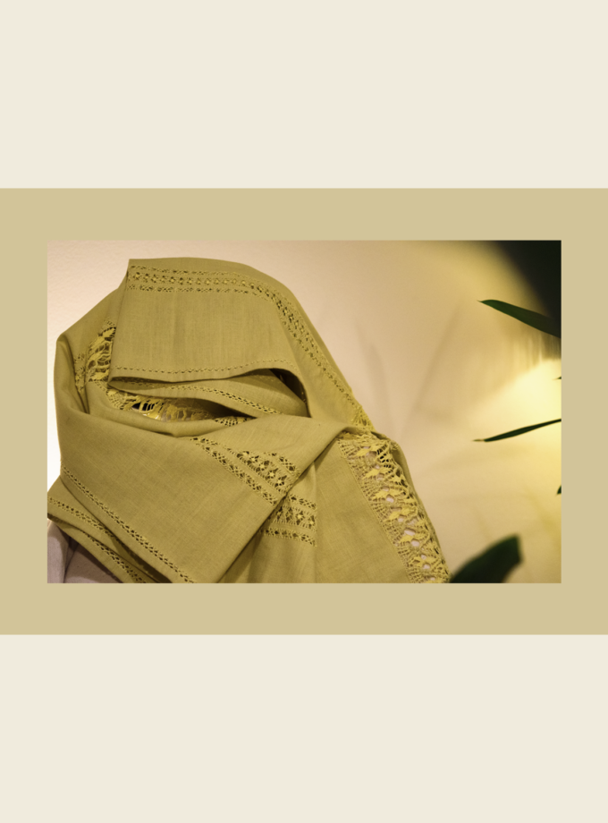 Oaxacan green 100% linen rebozo/shawl with hand-made drawn thread work