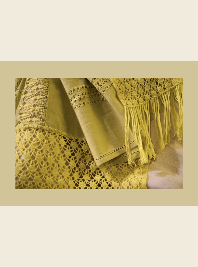 Oaxacan green 100% linen rebozo/shawl with hand-made drawn thread work