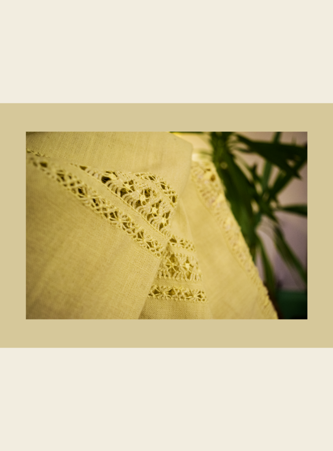 Oaxacan green 100% linen rebozo/shawl with hand-made drawn thread work