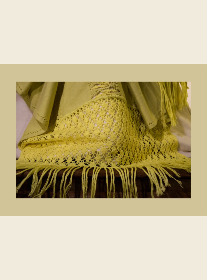 Oaxacan green 100% linen rebozo/shawl with hand-made drawn thread work